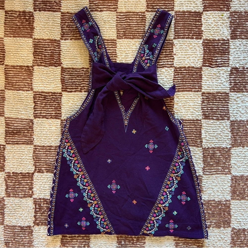 NWT Free People Never Been Purple Embroidered Tie Back Tank Dress Mini Cutout - Picture 2 of 6